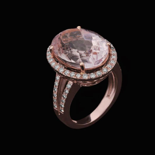 25 Ct Prong Set Kunzite And Diamonds Wedding Ring Gold Rose 14K