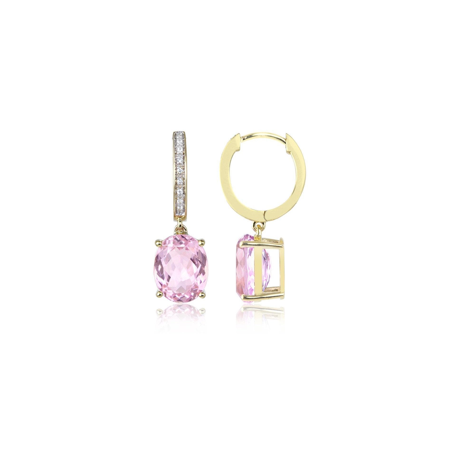 26.50 Carats Kunzite With Diamonds Dangle Earrings Yellow Gold