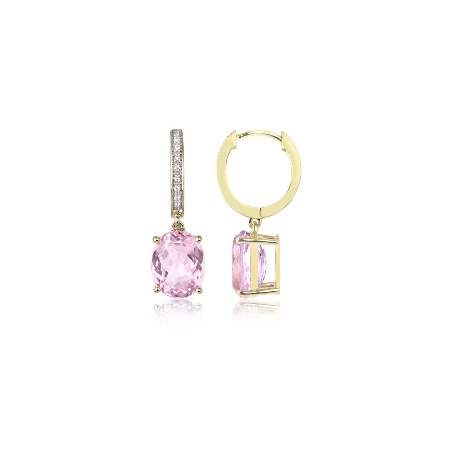 26.50 Carats Kunzite With Diamonds Dangle Earrings Yellow Gold