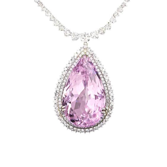 26.50 Carats Pear Cut Kunzite Gemstone Pendant White Gold 14K