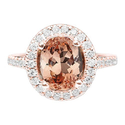 26.50 Ct Oval Morganite And Diamonds Ring Rose Gold 14K
