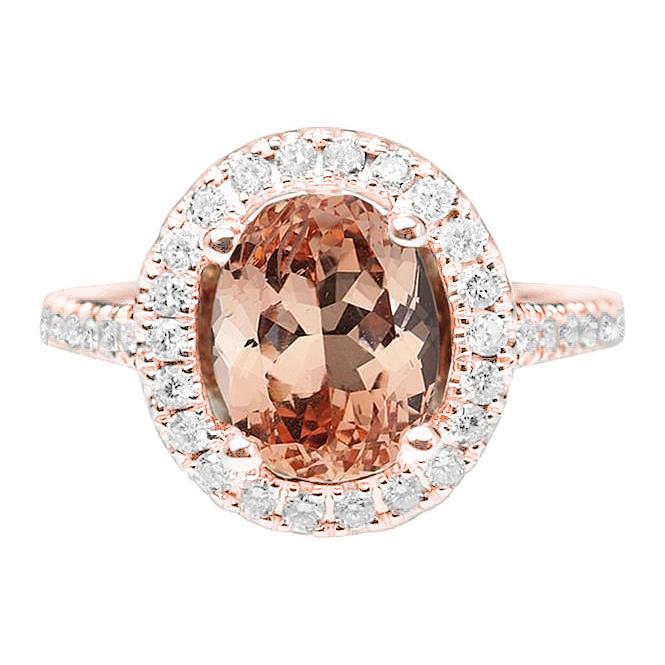 26.50 Ct Oval Morganite And Diamonds Ring Rose Gold 14K