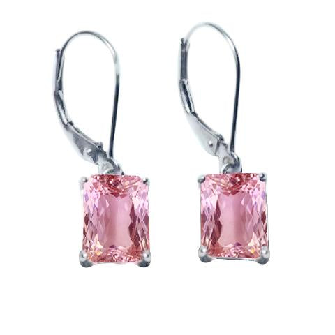 28 Ct New Pink Kunzite Women Dangle Earrings White Gold 14K