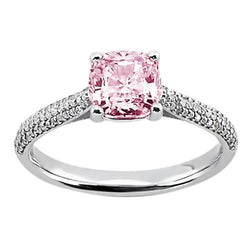 2.01 Ct Pink Sapphire Cushion Round Diamonds Ring White Gold Gemstone