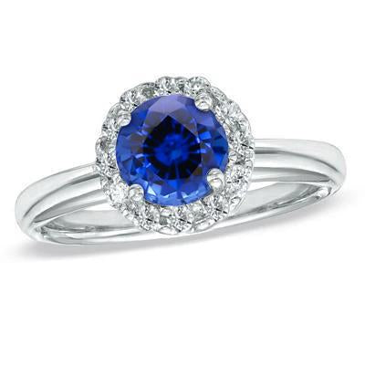 2.10 Carat Round Ceylon Blue Sapphire And Diamond Ring White Gold 14K
