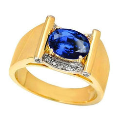 2.25 Carats Natural Earth Mined Diamond Ceylon Sapphire Men's Ring Jewellery Gold 14K