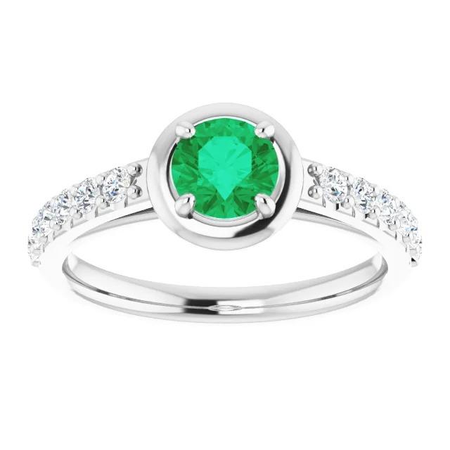 2.25 Carats Green Emerald And Diamond Ring White Gold 14K