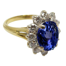2.25 Carats Oval Cut Tanzanite & Diamonds Fancy Ring 14K Two Tone Gold