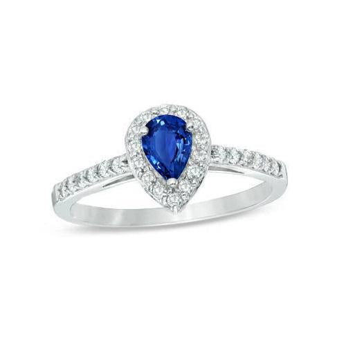 2.25 Ct Halo Diamonds Ceylon Sapphire Ring White Gold 14K