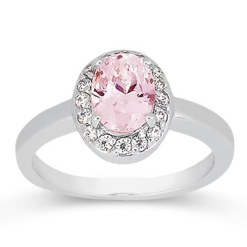 2.26 Cts. Halo Pink Oval Gemstone Anniversary Ring White Gold