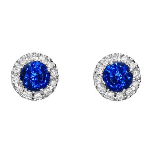 2.30 Carats Round Ceylon Sapphire And Diamond Cluster Earring