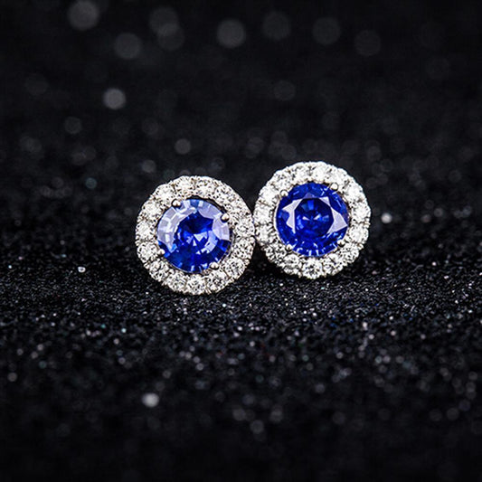 2.30 Ct Round Cut Sri Lankan Sapphire And Diamond Stud Earrings