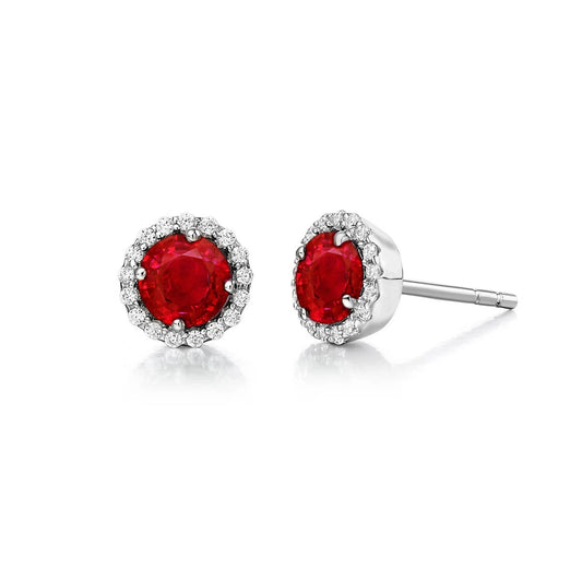 2.34 Ct Round Cut Red Ruby Diamond Stud Earring Halo