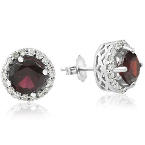 2.36 Carats Round Cut Red Sapphire And Diamond Halo Stud Earring