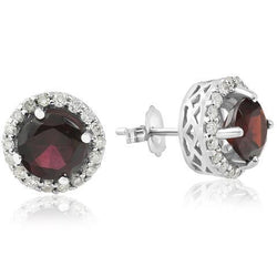 2.36 Carats Round Cut Red Sapphire And Diamond Halo Stud Earring