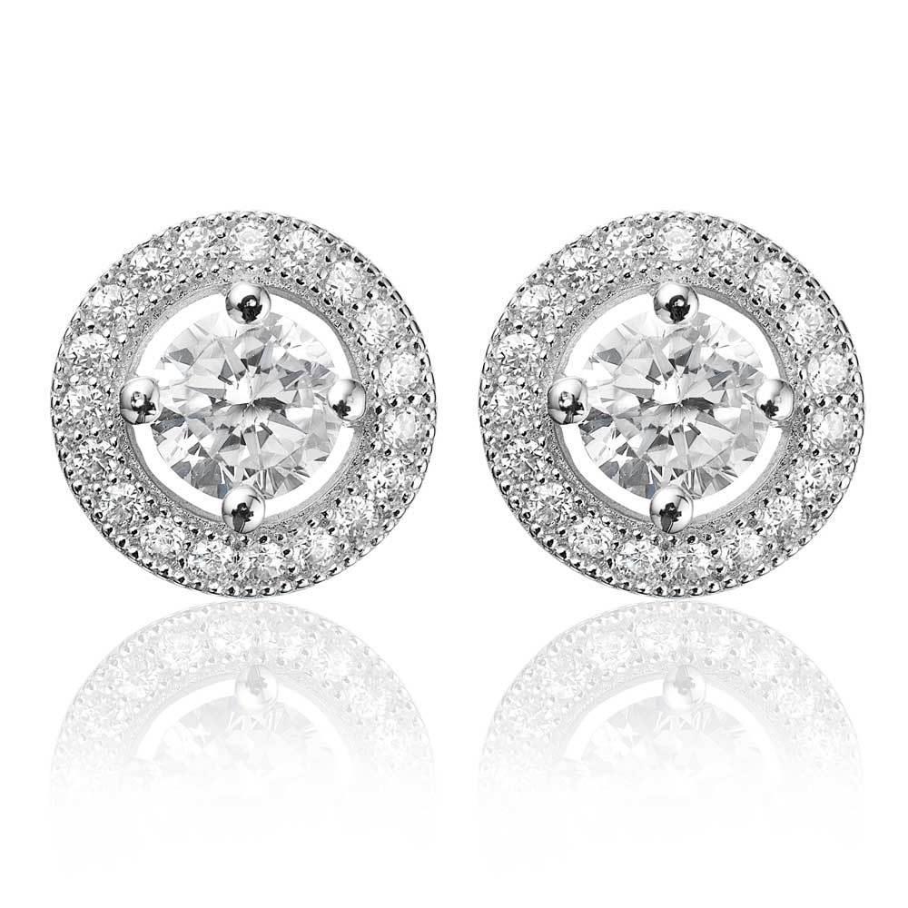2.38 Carats Round Cut Diamonds Women Stud Halo Earrings White Gold