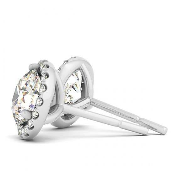 2.40 Carats Round Diamonds Halo Pair Studs Earrings