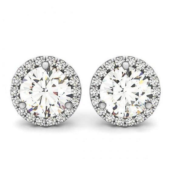 2.40 Carats Round Diamonds Halo Pair Studs Earrings