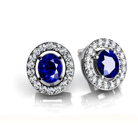 2.40 Carats Sapphire And Round Cut Diamonds Stud Earring White Gold