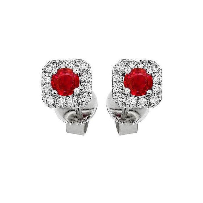2.40 Ct Red Ruby And Diamond Stud Halo Earring White Gold 14K