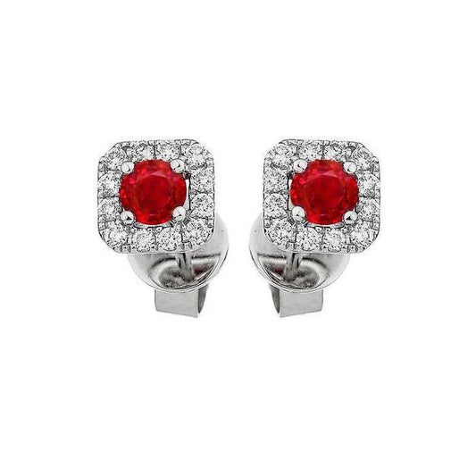 2.40 Ct Red Ruby And Diamond Stud Halo Earring White Gold 14K