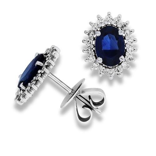 2.40 Ct Sri Lanka Sapphire Diamond Cluster Earrings White Gold 14K