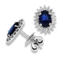 2.40 Ct Sri Lanka Sapphire Diamond Cluster Earrings White Gold 14K