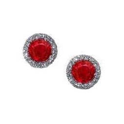 2.44 Ct Red Ruby Diamond Stud Halo Earring White Gold 14K