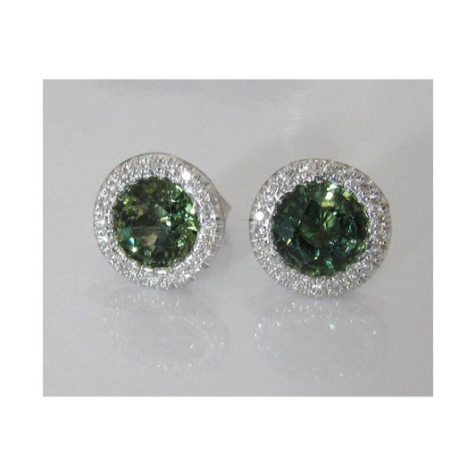 2.44 Ct Round Cut Green Sapphire And Diamond Halo Stud Earring