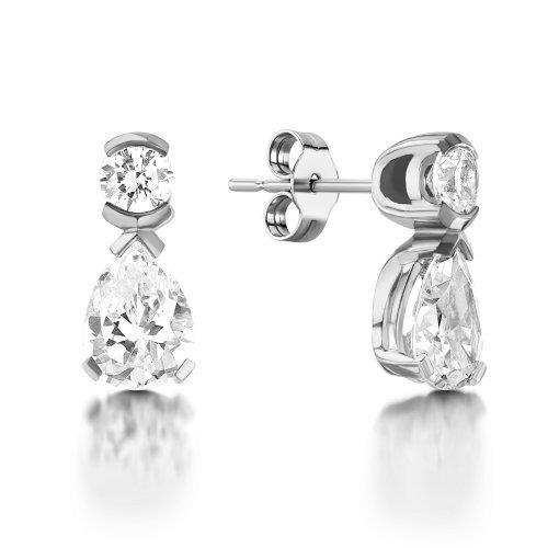 2.5 Carats Pear And Round Cut Ladies Drop Earring