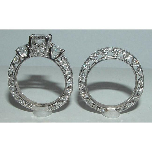 2.51 Carat Filigree Antique Style 3 Stone Diamond Engagement Ring