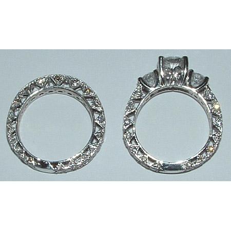 2.51 Carat Filigree Antique Style 3 Stone Diamond Engagement Ring