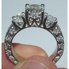 2.51 Carat Filigree Antique Style 3 Stone Diamond Engagement Ring