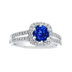 2.50 Carats Blue Sapphire And White Round Diamond Ring White Gold
