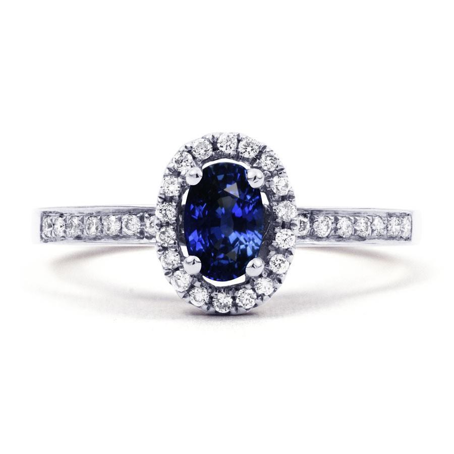 2.50 Carats Ceylon Blue Sapphire And Diamonds Ring White Gold 14K