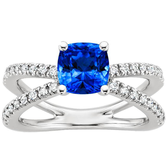 2.50 Carats Ceylon Sapphire With Diamonds Ring White Gold 14K