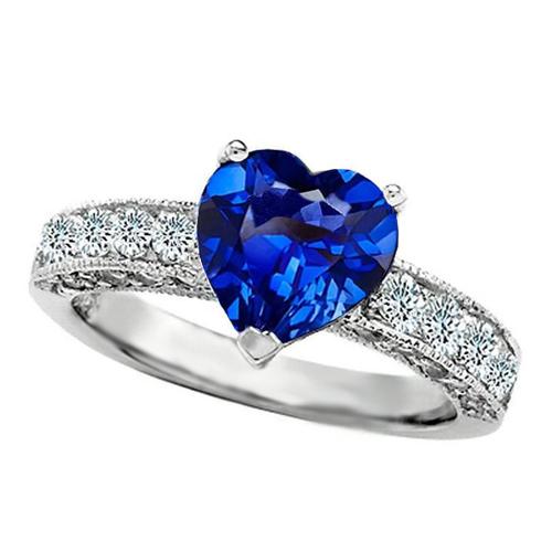 2.50 Carats Heart Cut Ceylon Blue Sapphire Diamond Engagement Ring
