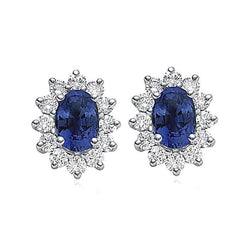 2.50 Carats Oval Blue Diamond Stud Earrings Diamond White Gold 14K