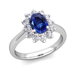 2.50 Carats Oval Ceylon Sapphire With Diamonds Wedding Ring 14K