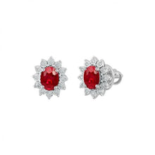 2.50 Carats Oval Cut Ruby Diamond Halo Stud Earring 14K White Gold