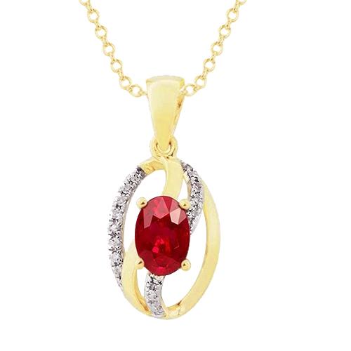 2.50 Carats Prong Set Ruby And Diamonds Pendant Yellow Gold 14K