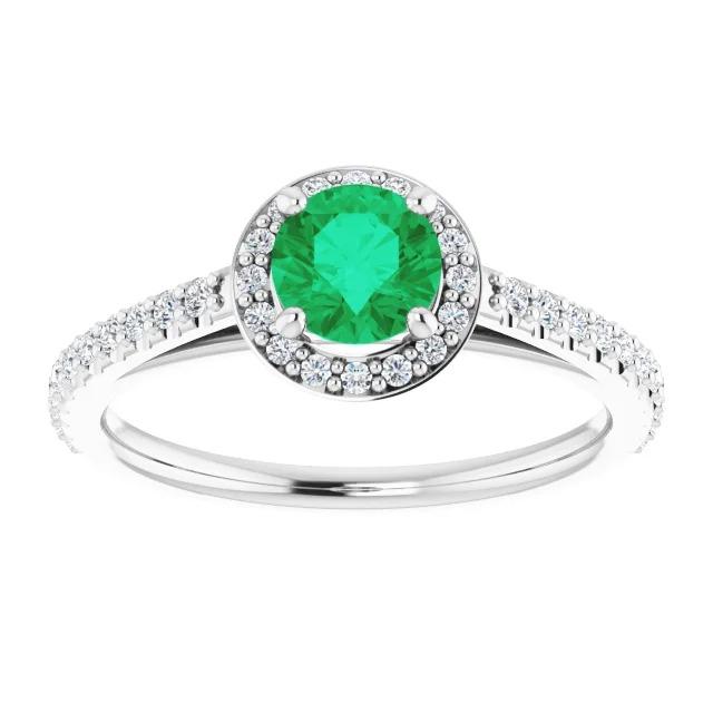 2.50 Carats Ring Round Halo Green Emerald White Gold 14K