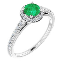 2.50 Carats Ring Round Halo Green Emerald White Gold 14K