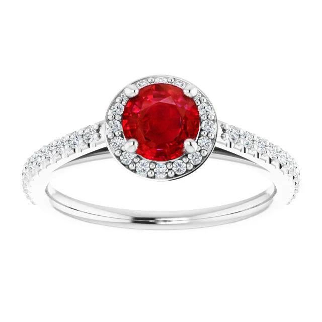 2.50 Carats Ring Round Halo Ruby White Gold 14K