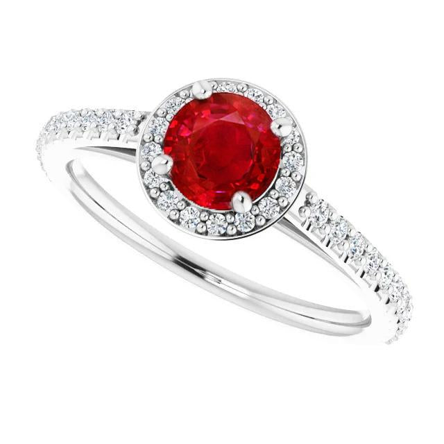 2.50 Carats Ring Round Halo Ruby White Gold 14K