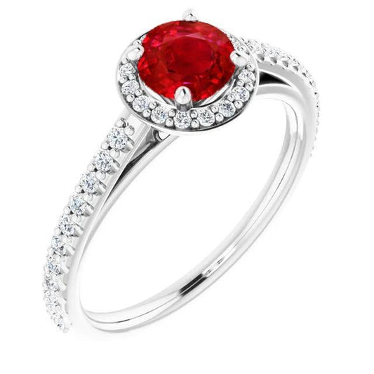 2.50 Carats Ring Round Halo Ruby White Gold 14K