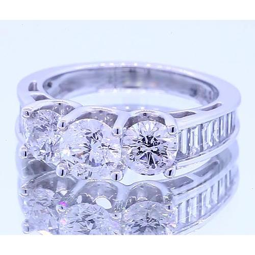 2.50 Carats Round 3 Stone Diamond Engagement Ring White Gold 14K