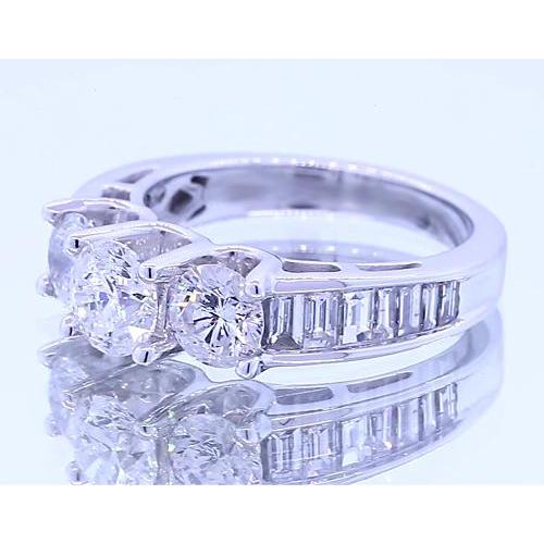 2.50 Carats Round 3 Stone Diamond Engagement Ring White Gold 14K