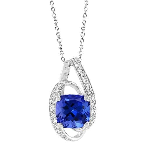 2.50 Carats Tanzanite With Diamonds Pendant Necklace White Gold 14K