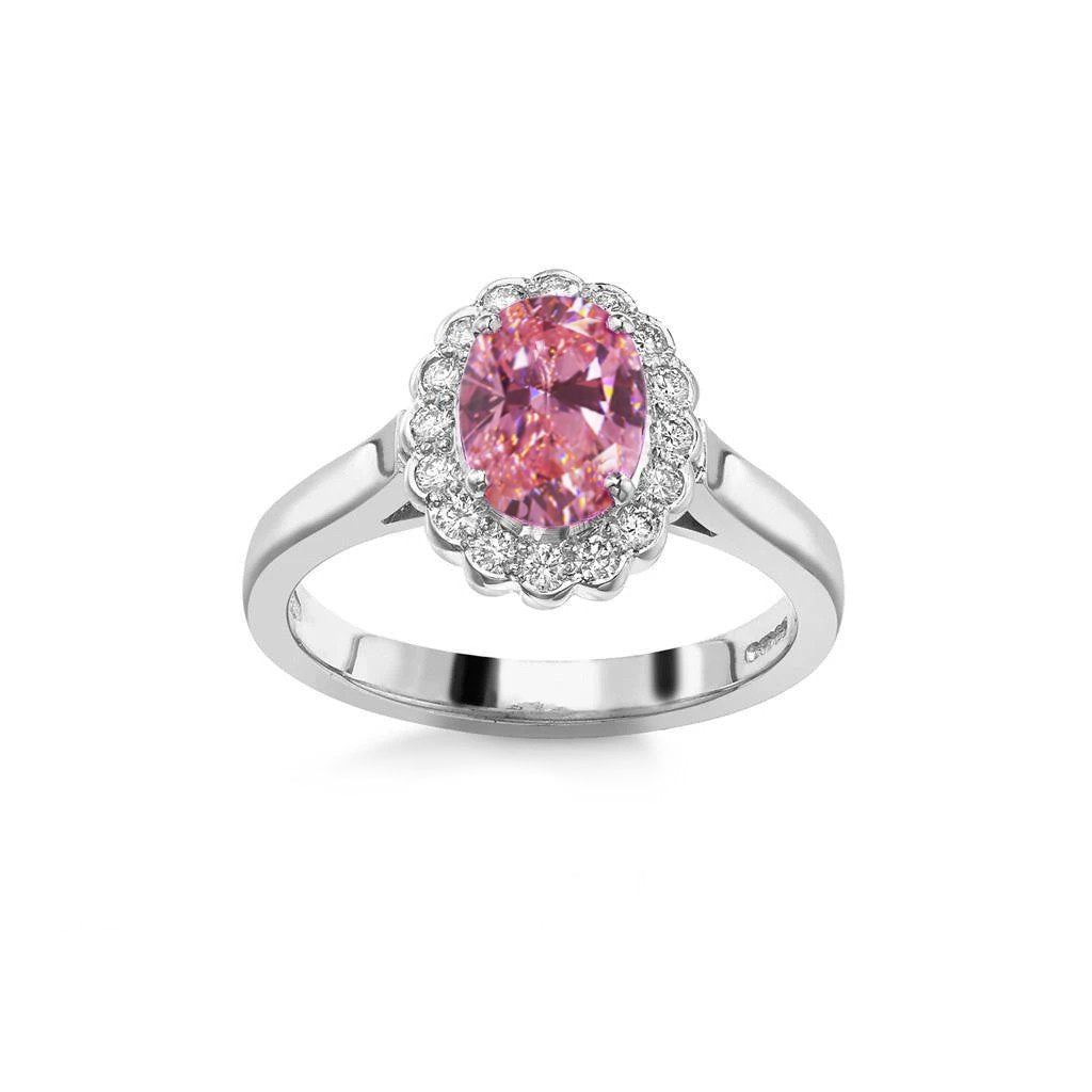 2.50 Ct Pink Sapphire And Round Diamonds Anniversary Ring Gold